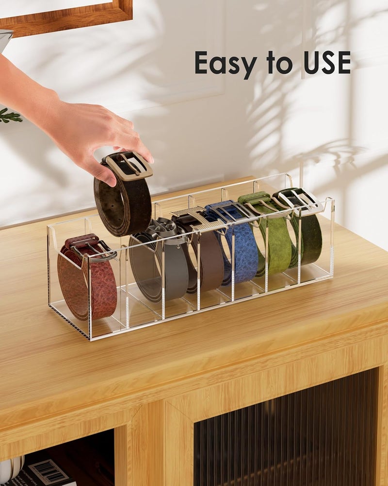 MaxGear Belt Organizer, Acrylic 7 Compartment Belt Storage Rack for Closet, Clear Display Case for Belts, Ties, and Bow Ties - Image 5